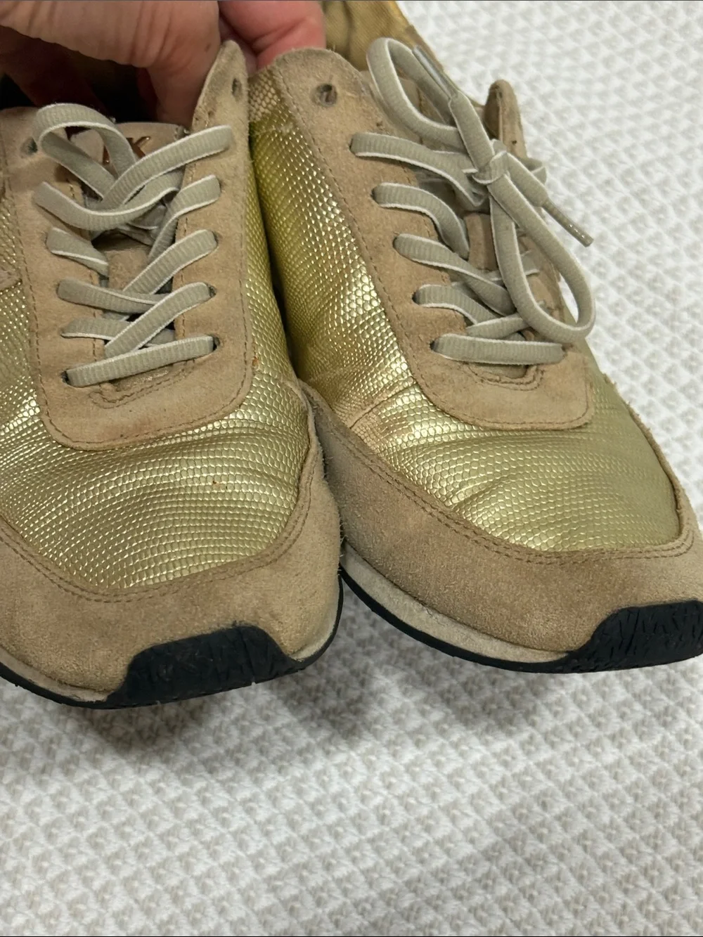 Michael Kors Gold and Tan Suede-Trim Sneakers